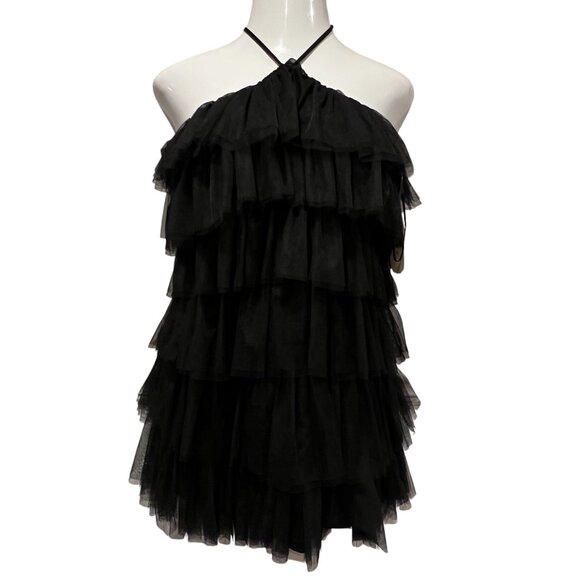 Altar'd State Tiered Tulle Halter Mini Dress, NWT, Black, S - Picture 2 of 9